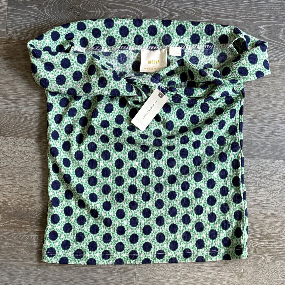 Anthropologie Green and Blue Polka Dot Top